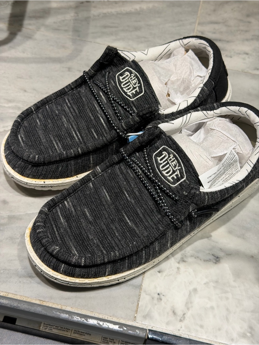 Hey Dude Kids Black Heathered Slip-On Moccasins